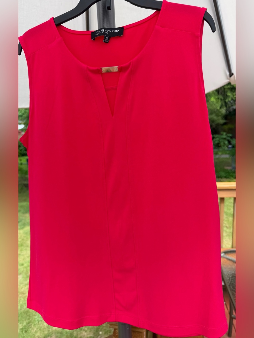 Jones New York Bright Pink Sleeveless V-Notch Tank with silver Accent.   Size-M